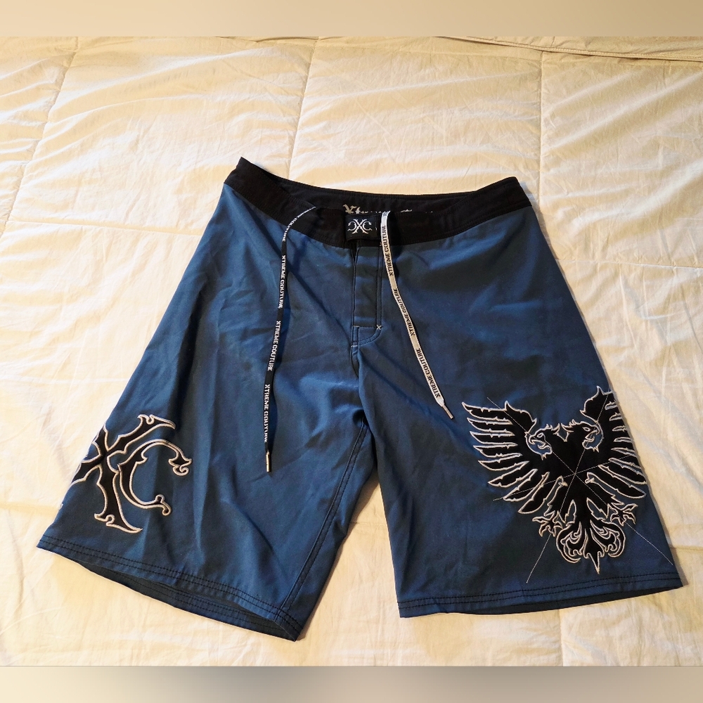 Men's Blue Athletic Shorts with Eagle Graphic